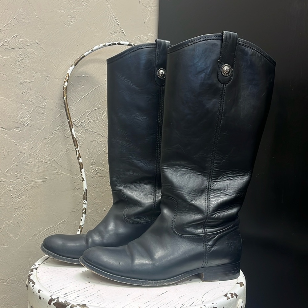 Frye #77167 Melissa Button Leather Women's Knee-High Riding Biker Boots 8.5 - Picture 1 of 3